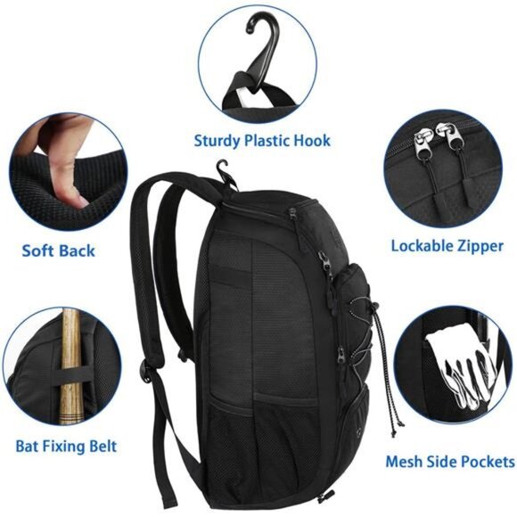 Baseball Backpack, Softball Bat Bag with Shoes Compartment for Youth, Boys - Picture 4 of 7